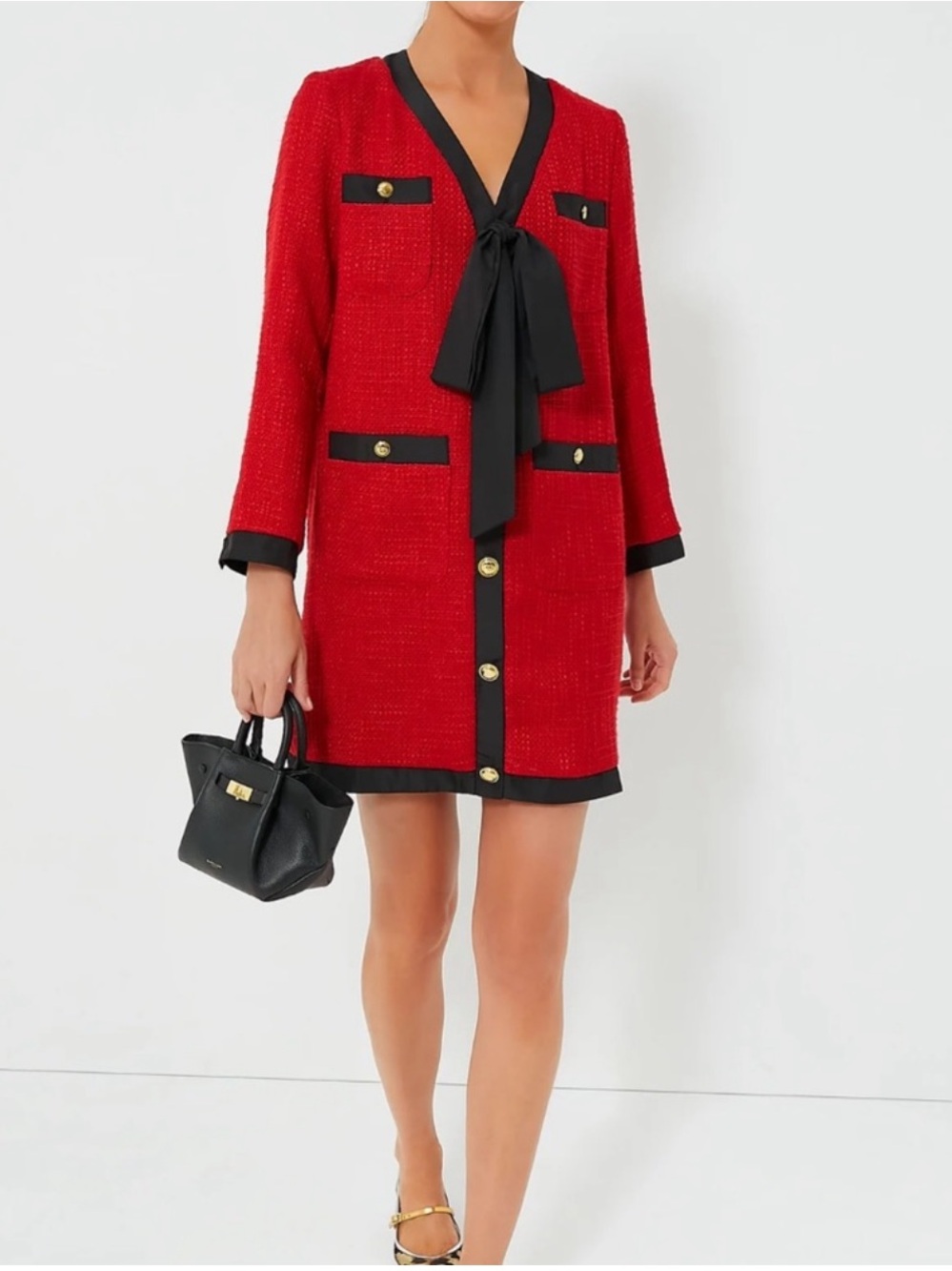 Tuckernuck Pomander Place Coco Tweed Bow Dress Red Black Size XL